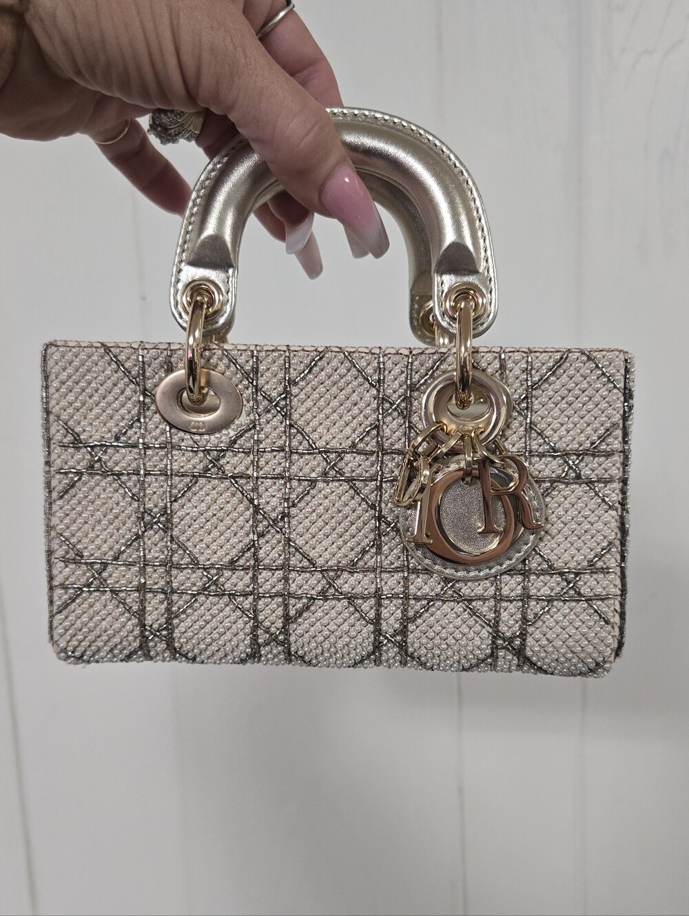 Metallic Champagne Mini Pearl Bag READ DESCRIPTION